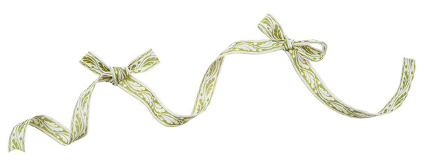 ribbon curl with green pattern isolated on white background. Green ribbon bow and curl isolated on white background