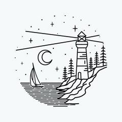 vacation summer beach vintage retro, vector line art illustration. Fun holiday, coloring book.