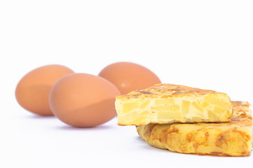 Traditional spanish omelet with some brown eggs