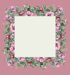 Rose Hip Frame. Watercolor Illustration.
