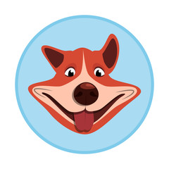 Funny dog icon. Tongue out of mouth. A smile on his face. Head in a circle. Vector illustration.