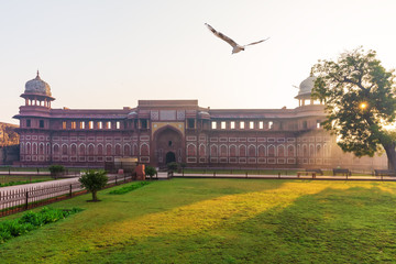 Jahangir Palace in India, Agra Fort, sunny morning