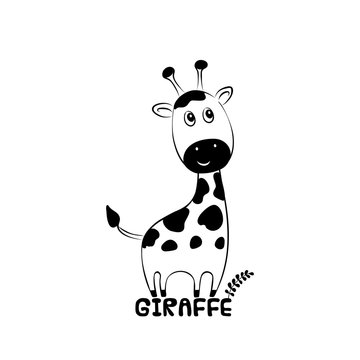 Vector illustration of cute giraffe with palm leaves, children's print on clothes