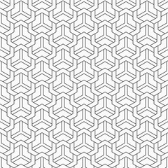 Abstract seamless pattern. Modern stylish texture. Striped linear geometric tiles with triple weaving elements. Vector monochrome background.