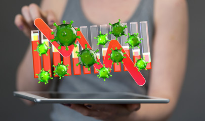 Economic impact of virus on global economy. Recession and financial crisis concept. 3D rendered...