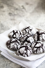 chocolate cookies. homemade chocolate crinkles cookies powdered sugar