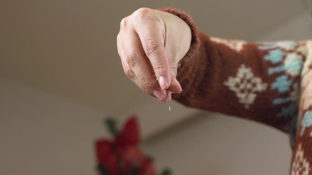 MANO DE MUJER PONIENDO NUEZ MOLIDA