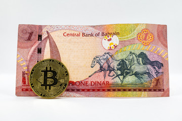 Saudi Arabian 100 Riyal bank note with Bitcoin crypto currency