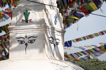 Nepal Kathmandu swayambhunath temple or Monkey temple is an ancient religious architecture  on hill in the Kathmandu Valley.Swayambhunath is a famous place tourist attrraction in Nepal.