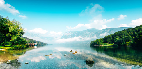 Lake Bohinj in Slovenia, beautiful scenic summer landscape