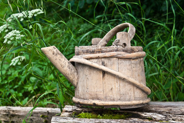 Antique handmade wooden vintage teapot