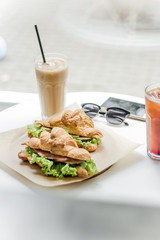 Delicious french breakfast with great views. croissants with salmon and coffee, what could be better?