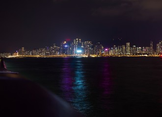 Hong Kong skyline by night from the Victoria Bay area