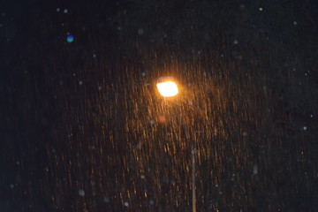 Lamp. Night. Rain