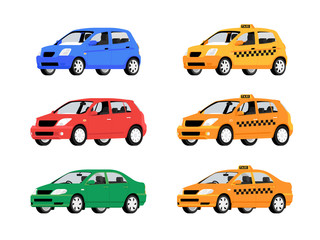 Yellow Taxi car. Taxi service automobile isolated on white background. Vector illustration