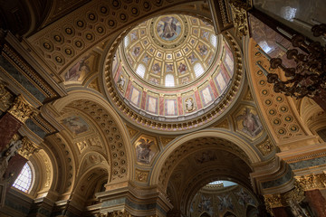 Fototapeta na wymiar St Stephen's Basilica dome view from inside, Budapest Hungary