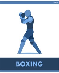 Boxing vector icons. Male match on ring. Pictogram men sport training. Logo. Fight boys. Symbolic image is one of a series. Boxing man. Isolated on white background. Sports label, symbol. 