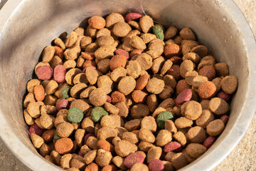 Large bowl of dry dog food