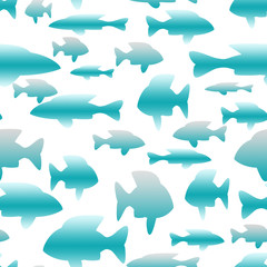 Blue shark fish on a white background, seamless pattern