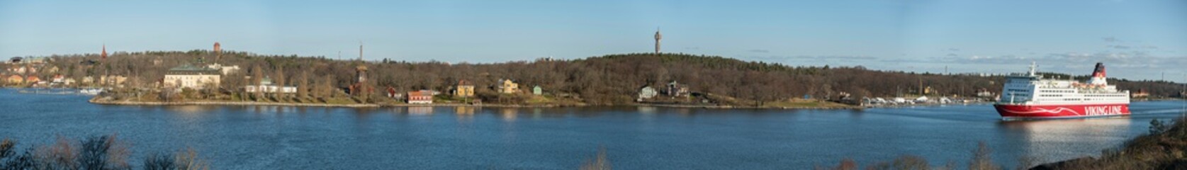 Ferry arrive to Stockholm from Finland after cruising in the archipelago
