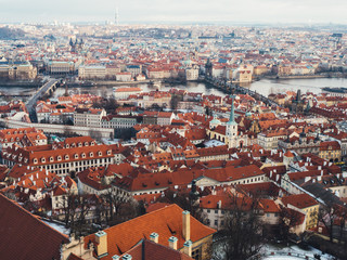 Naklejka na ściany i meble Red roofs of old medieval town in Prague