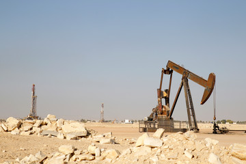 Oil pump jack in desert, Oman