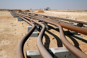 Oil pipelines in desert, Oman