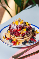 Blueberry pancakes with lemon curd