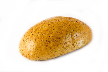 A loaf of cereal bread, close up isolated on white background