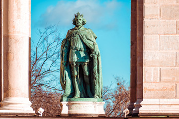 Statue of Louis I of Hungary at Heroes Square. Budapest, Hungary