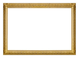 Golden frame for paintings, mirrors or photo isolated on white background