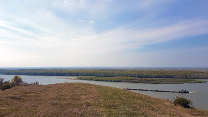 old barge in work  on Danube River