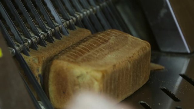 Machine for cutting bread close up