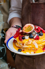 Coconut pancakes with passion fruit