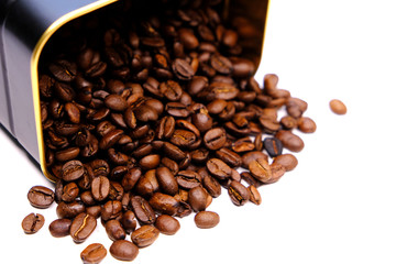 Roasted coffee beans in a can