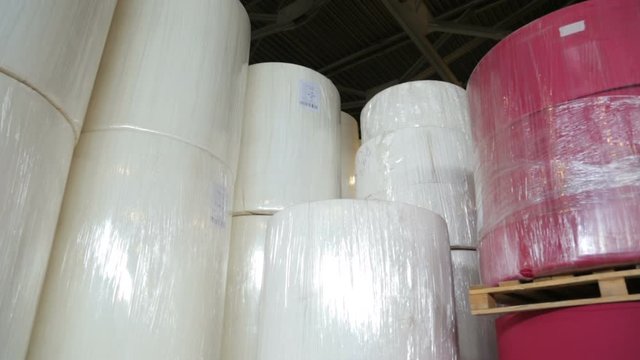 Rolls of paper at paper manufacturing factory