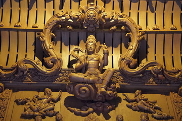 Wood carving art in sanctuary of Truth (or Prasat Sajja Tham), it's all wood building filled with traditional sculptures at Pattaya, Thailand