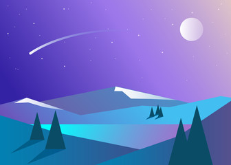 Obraz na płótnie Canvas Beautiful mountains lake night, great design for any purposes. Travel background. Mountain forest landscape. Abstract landscape. Vector banner with polygonal landscape illustration. Minimalist style