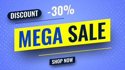 Mega sale banner on blue background. Vector ilustration.