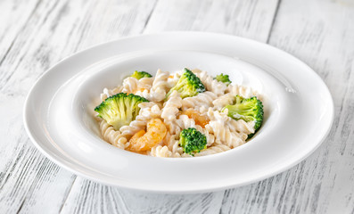 Fusilli with broccoli and shrimps