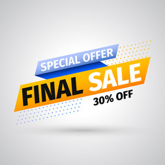 Special offer final sale banner, 30% off. Vector illustration.