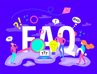 Cartoon Color Characters People Frequently Asked Questions Concept. Vector