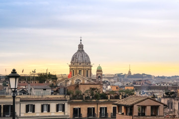 Fototapeta na wymiar Rome's skyline from the top of the Spanish 