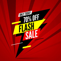 Only today flash sale banner, 70% off. Vector illustration.