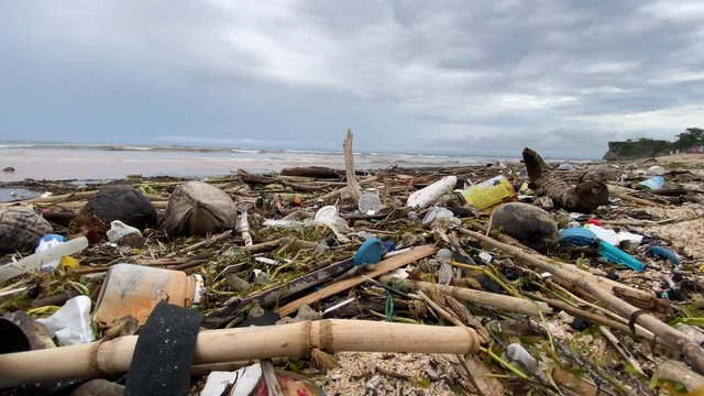 Bali beach is polluted with garbage