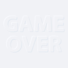 Game Over. Vector words. Bright white gradient neumorphic effect character type icon. Internet gray symbol isolated on a background.