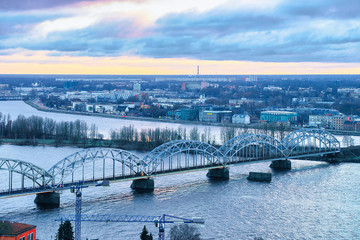 Railway bridge over Daugava River in Riga