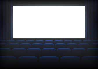 Cinema empty hall with bright white screen
