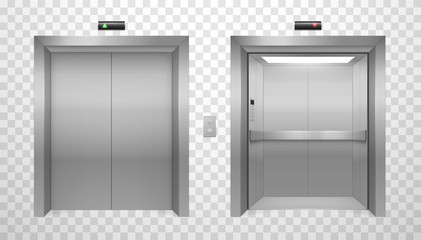 Elevator doors set, realistic shiny metal design