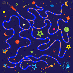 Space maze, colorful quest for young children.